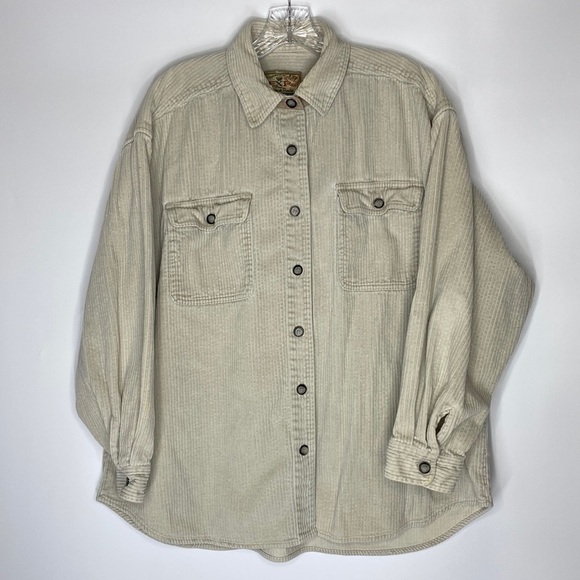 Vintage Express Tan Corduroy Long Sleeve Button Up Shirt L/XL Y2K - Picture 1 of 7